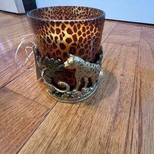 Ashleigh Manor Leopard Print Candle Holder with Gold Accents